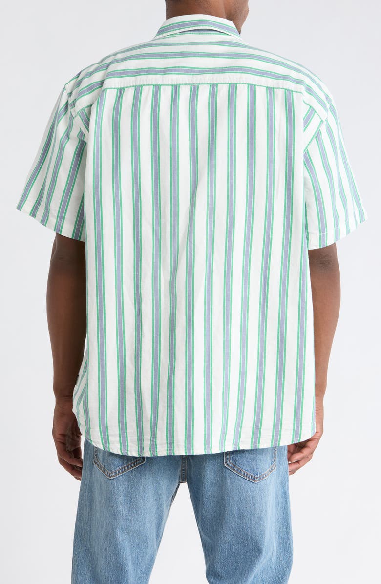 Vans Lawson Stripe Short Sleeve Cotton & Linen Button-Up Shirt, Alternate, color, White-Vivid Verdant