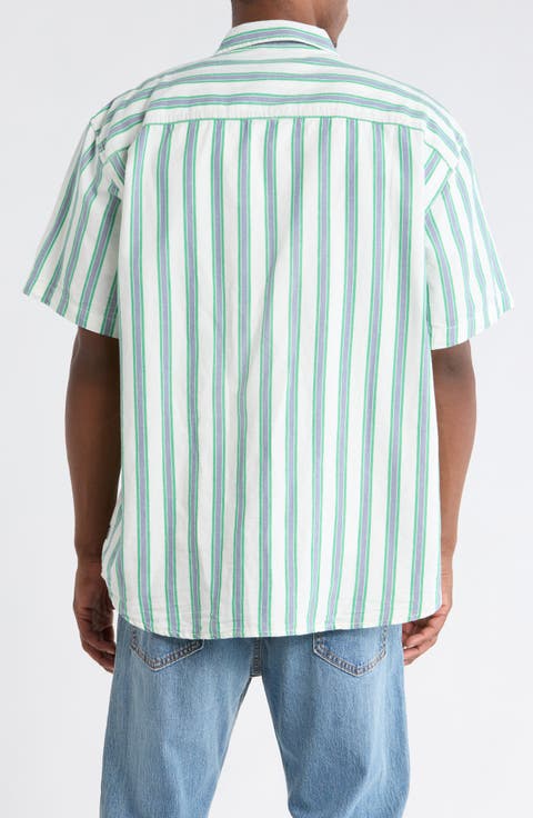 Lawson Stripe Short Sleeve Cotton & Linen Button-Up Shirt