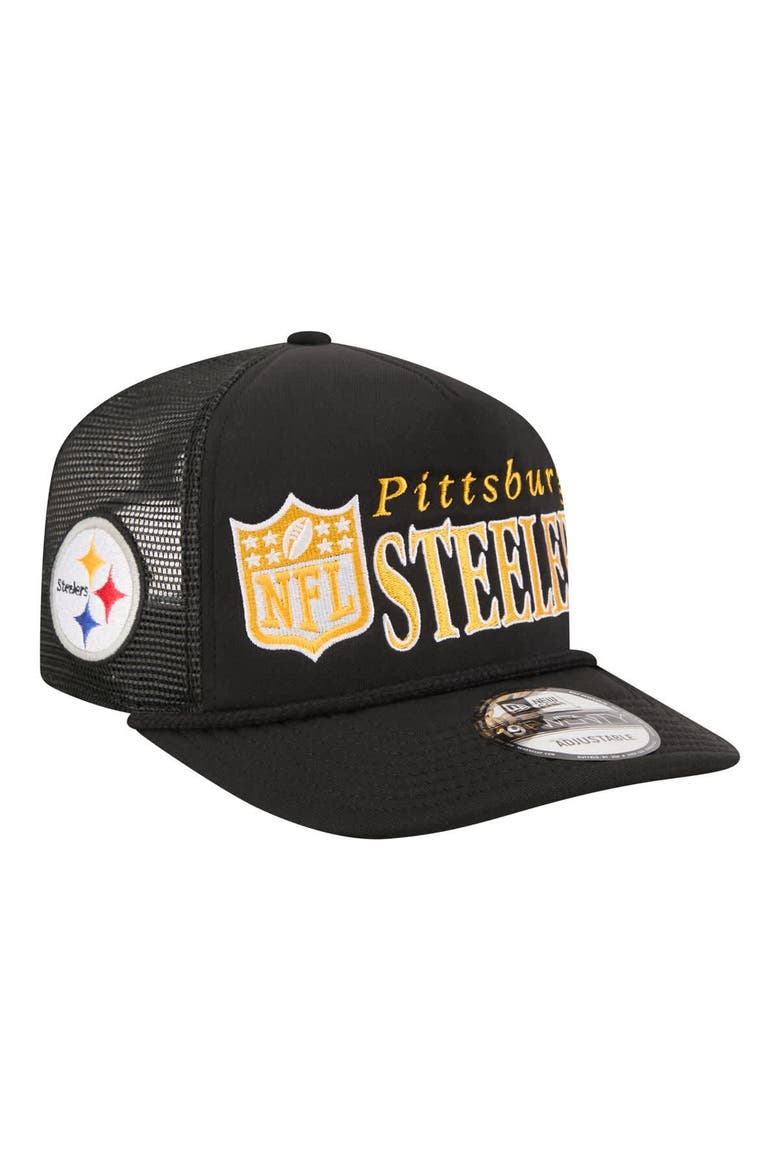 Men's New Era Black Pittsburgh Steelers Throwback Foam 19TWENTY Adjustable Hat, Main, color, Black
