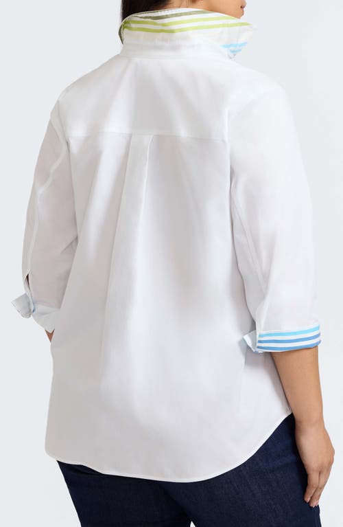 Foxcroft Margie Stripe Trim Cotton Button-up Shirt In White