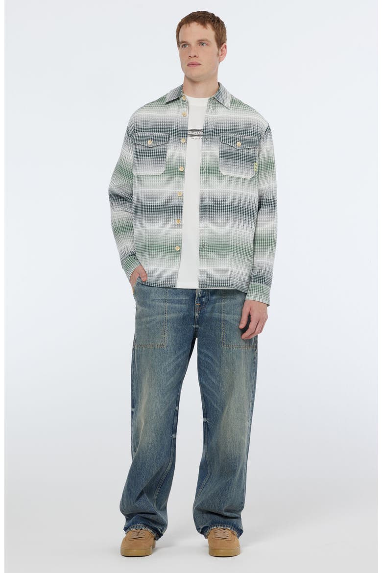 Relaxed Fit Ombré Stripe Cotton Waffle Texture Button-Up Shirt, Alternate, color, AMSTERDAM GREEN STRIPE