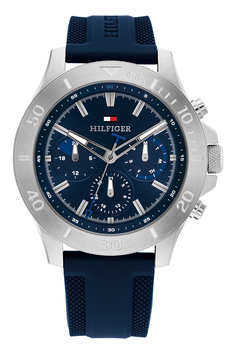 Bryan Multi-function Silicone Strap Watch, Main, color, BLUE