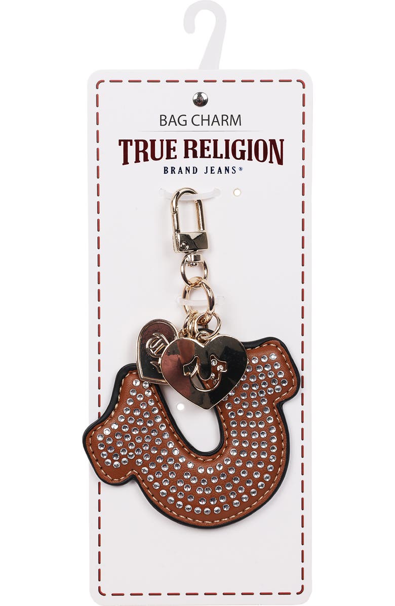 True Religion Rhinestone Horseshoe Bag Charm, Alternate, color, Cognac