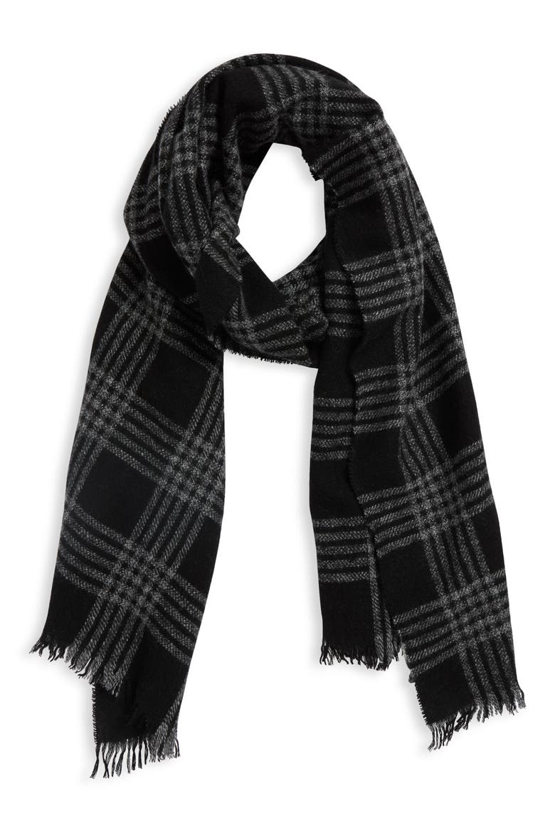 Plaid Cashmere Scarf, Main, color, BLACK GREY