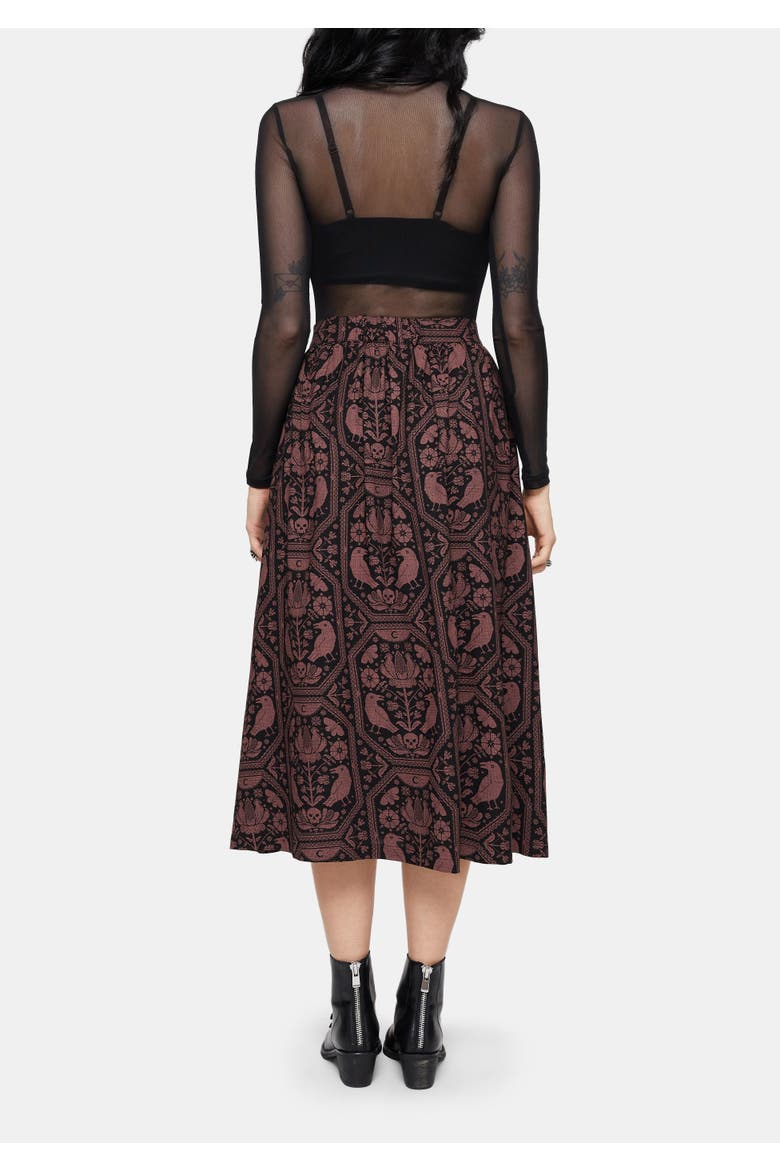 Annabel Raven Print Button Down Skirt, Alternate, color, Black