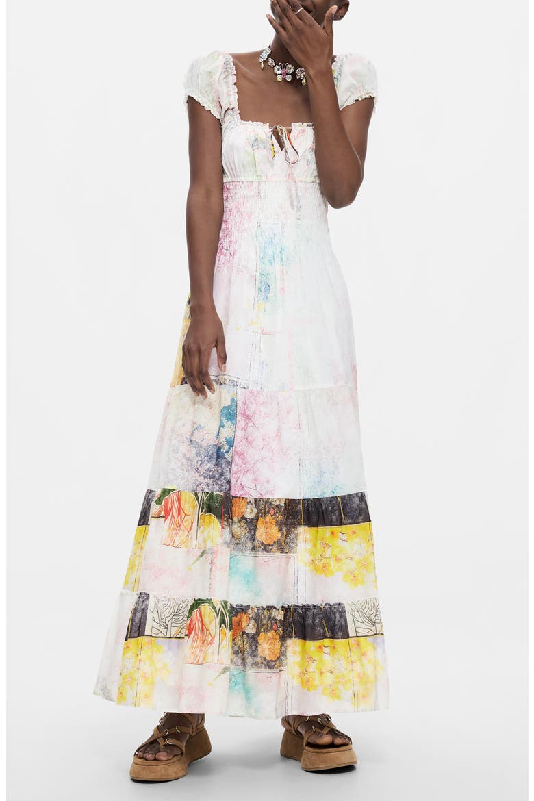 Tiered Cotton Dress, Main, color, IVORY MULTI