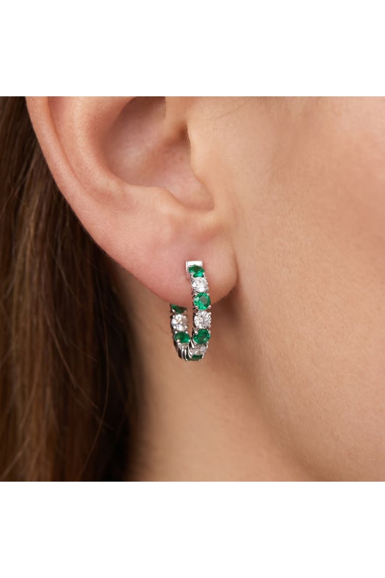 4 1/2Ct Emerald & Diamond Hoops or Gold Lab Grown 1" Tall, Alternate, color, Yellow Gold