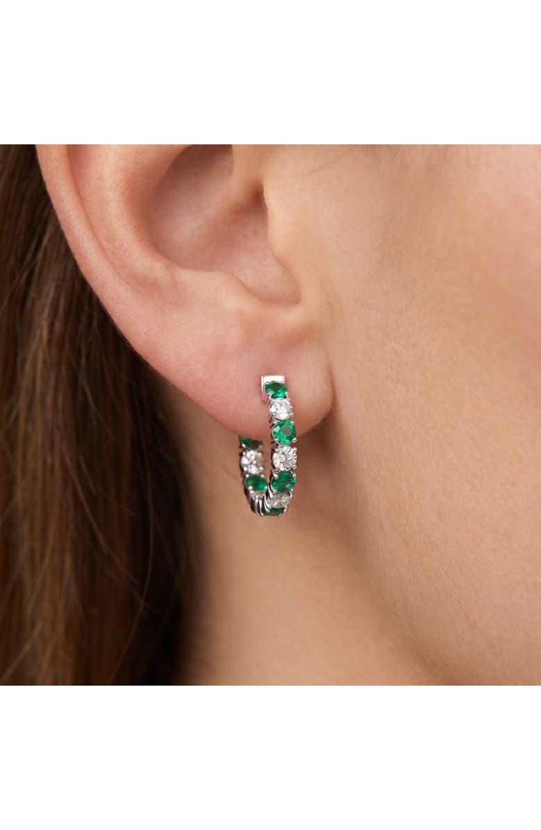Bliss Diamond 4 1/2Ct Emerald & Diamond Hoops or Gold Lab Grown 1" Tall, Alternate, color, Yellow Gold