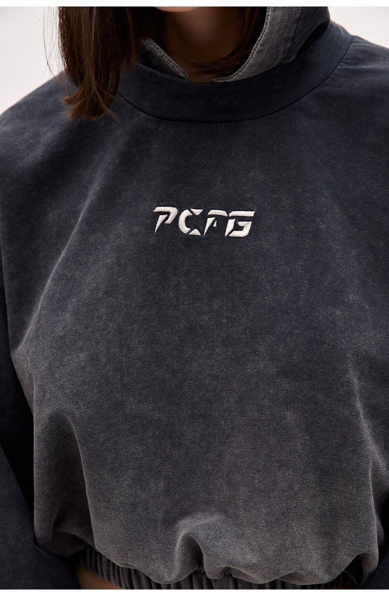 PCFG Cotton Acid Washed Crop Hoodie, Alternate, color, Black