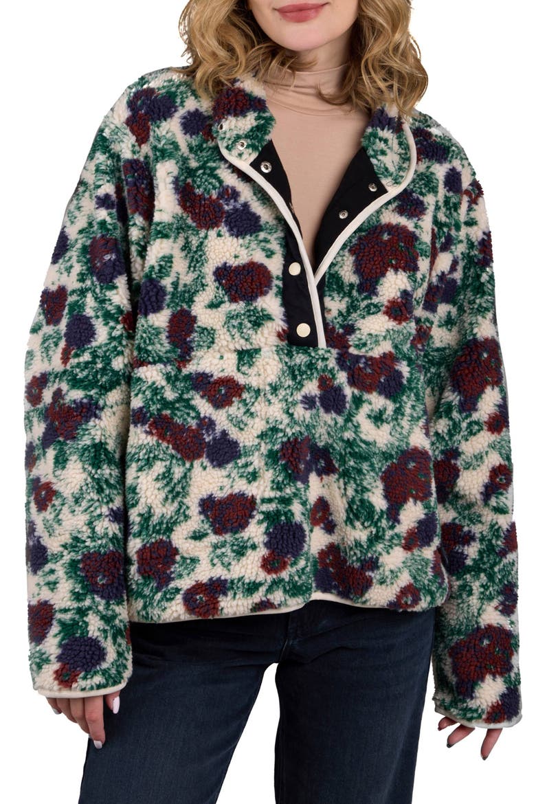 Floral Faux Shearling Pullover, Main, color, WHITE
