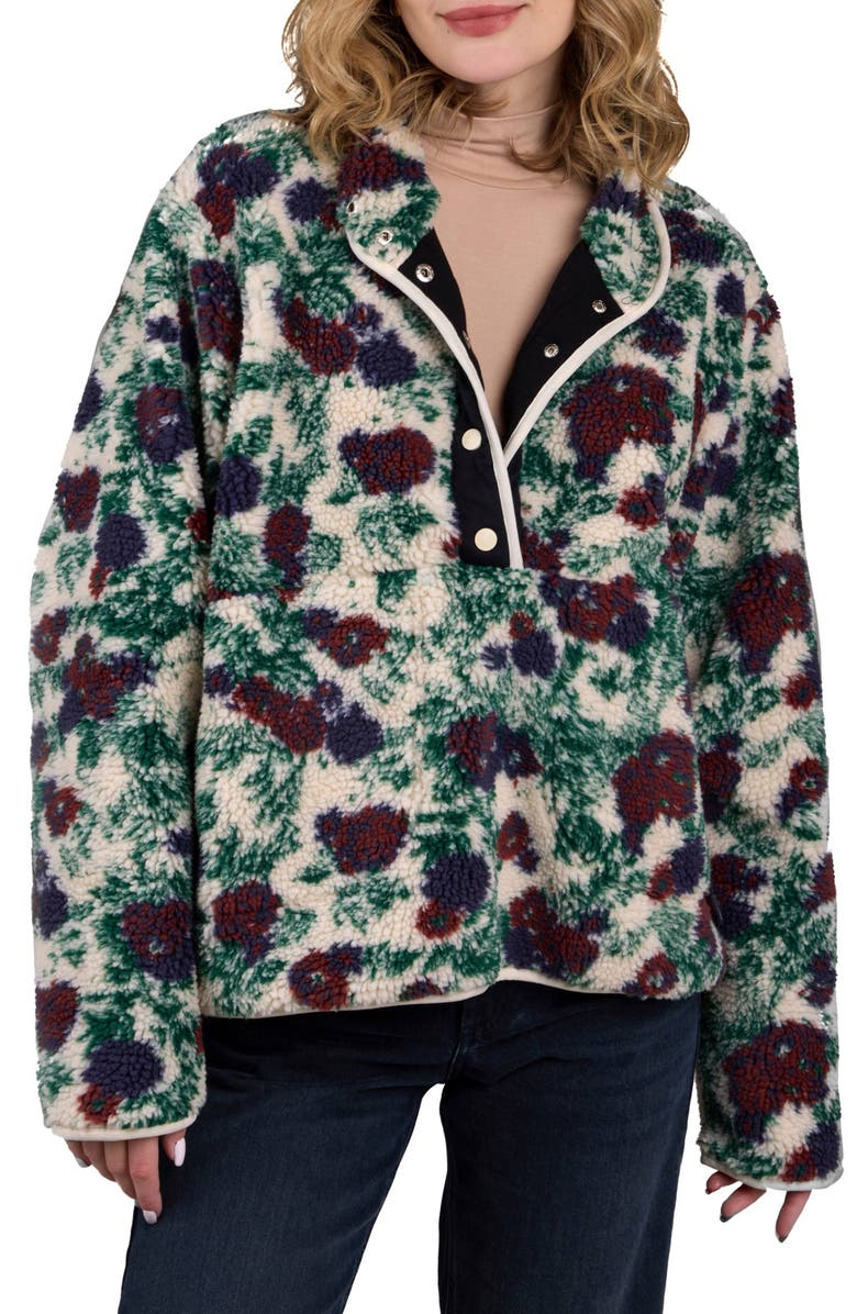 SAACHI Floral Faux Shearling Pullover, Main, color, White