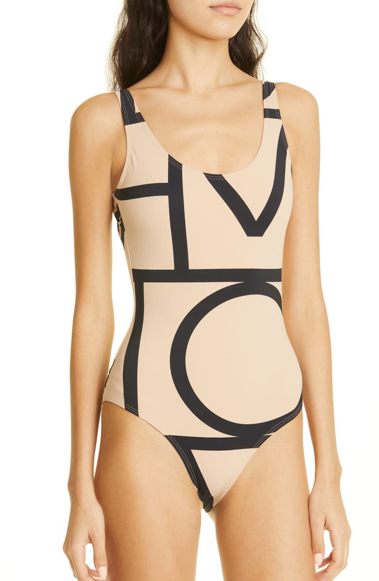 TOTEME Monogram One-Piece Swimsuit, Alternate, color,