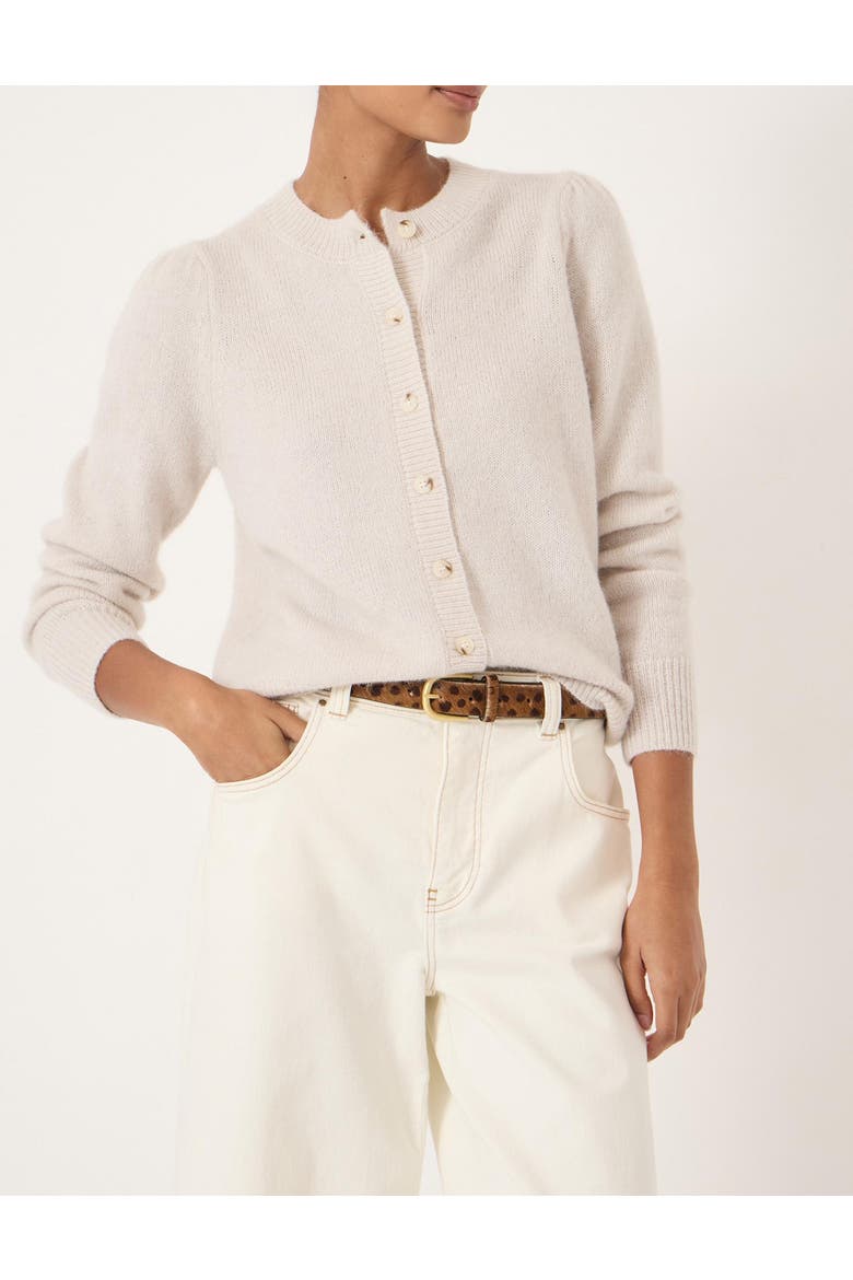 Wool Blend Gathered Shoulder Cardigan, Alternate, color, Stone White
