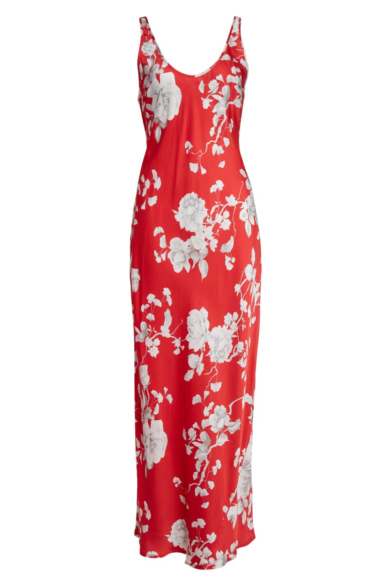 Akiya Floral Sleeveless Silk Satin Maxi Dress, Alternate, color, REDIVORY