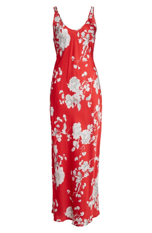 Shop L Agence L'agence Akiya Floral Sleeveless Silk Satin Maxi Dress In Red/ivory Large Ikebana