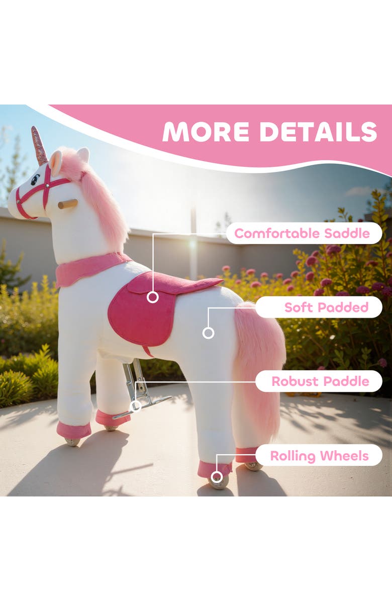 Qaba Ride on Unicorn Toy for Kids Plush Baby Rocking Horse Mechanical Walking Animal with Wheels No Batteries Required, Alternate, color, White
