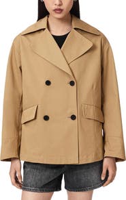 AllSaints Connie Back Ruffle Short Cotton Trench Coat