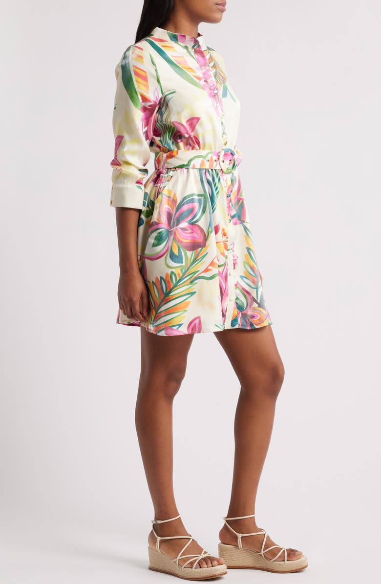 CIEBON Suzette Shimmer Floral Mini Shirtdress, Alternate, color, Cream Multi