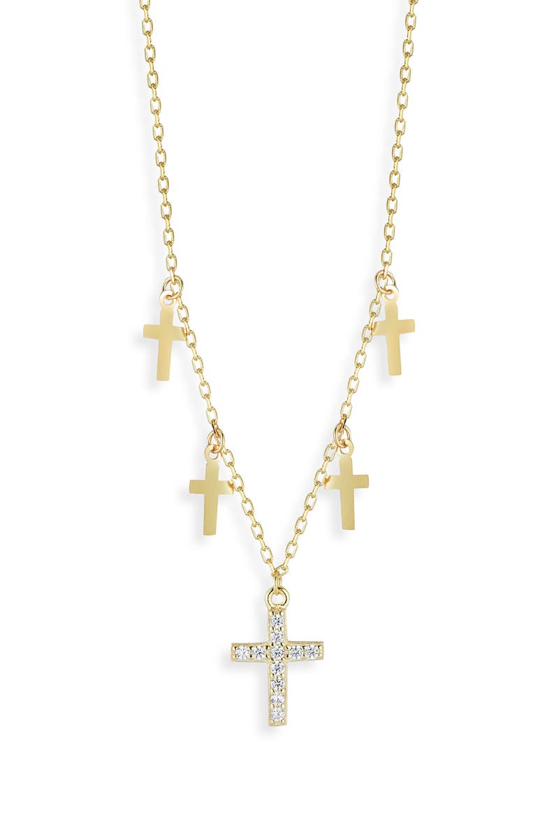 Cubic Zirconia Cross Charm Necklace, Main, color, GOLD