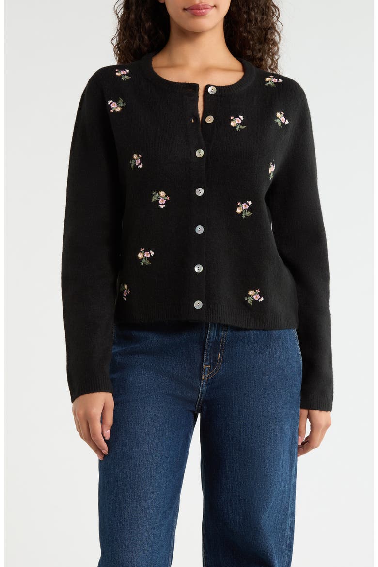 Floral Embroidered Cardigan, Main, color, CAVIAR