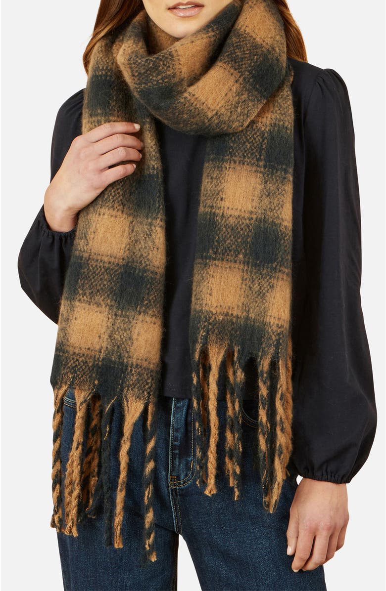 Yumi Checked Super Soft Scarf, Alternate, color, Brown
