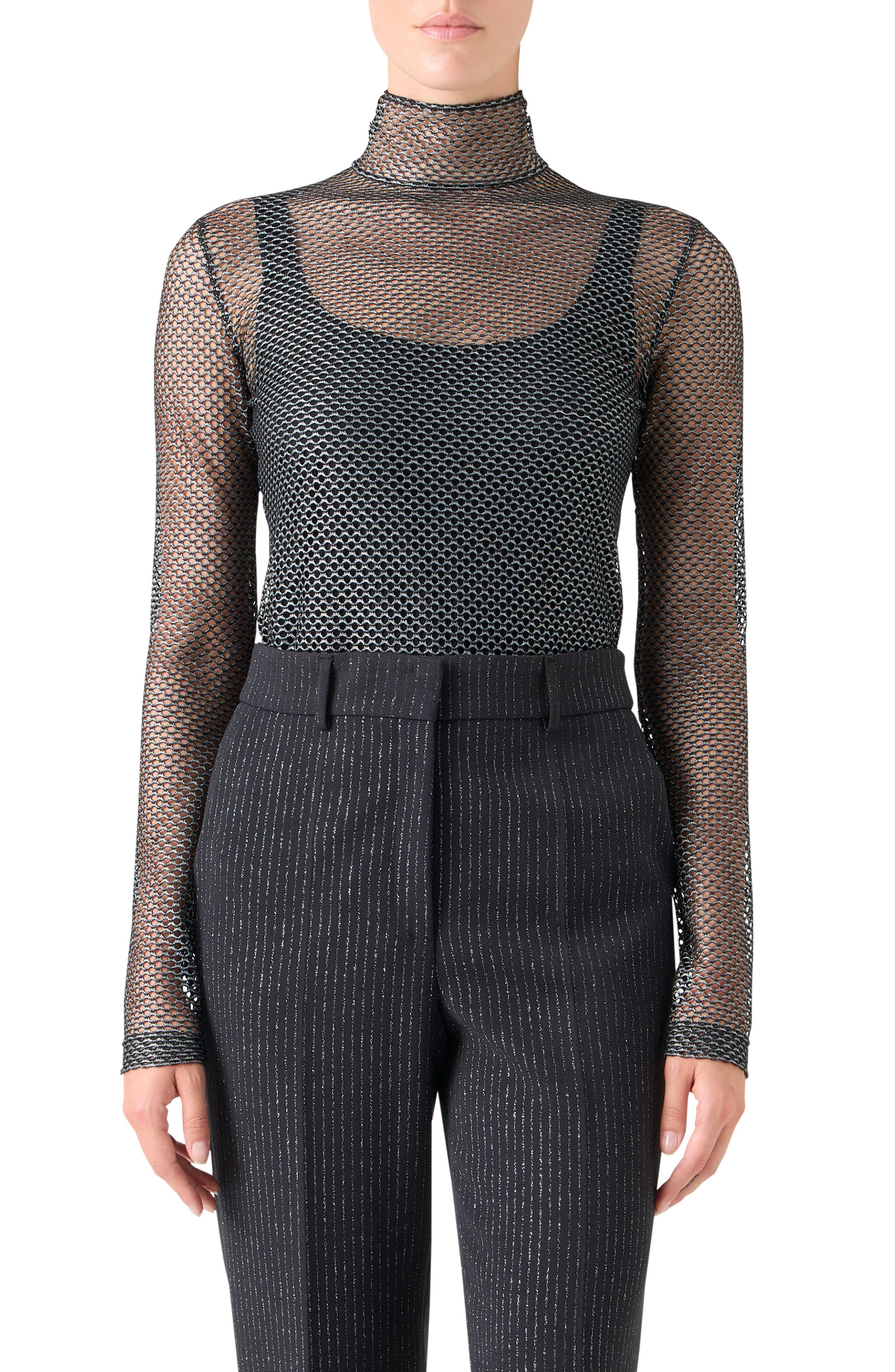 Fishnet Mesh Long Sleeve Top