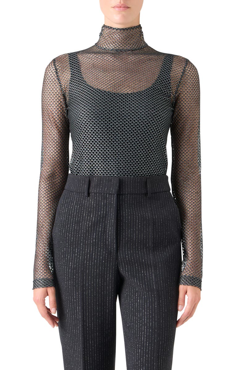 Akris punto Fishnet Mesh Long Sleeve Top, Main, color, Brushed Steel
