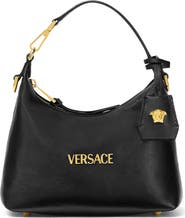 Versace Small Logo Leather Hobo Bag