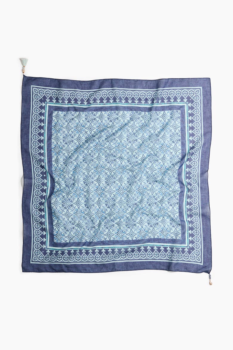 Printed Cotton Scarf, Main, color, Blue/patterned