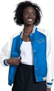 STARTER Women's Starter Blue/White Detroit Lions Raglan Blitz Full-Snap Varsity Jacket