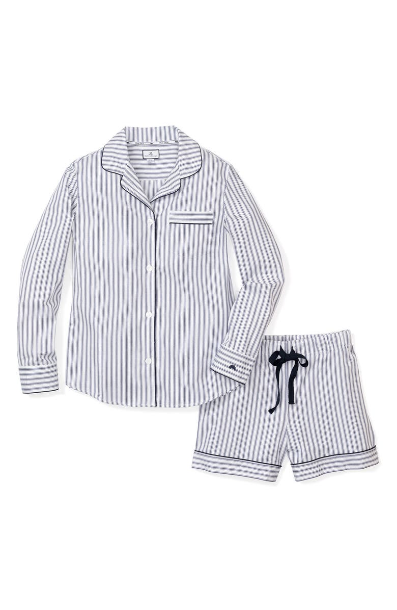 Petite Plume Navy French Ticking Stripe Short Pajamas, Alternate, color, Navy