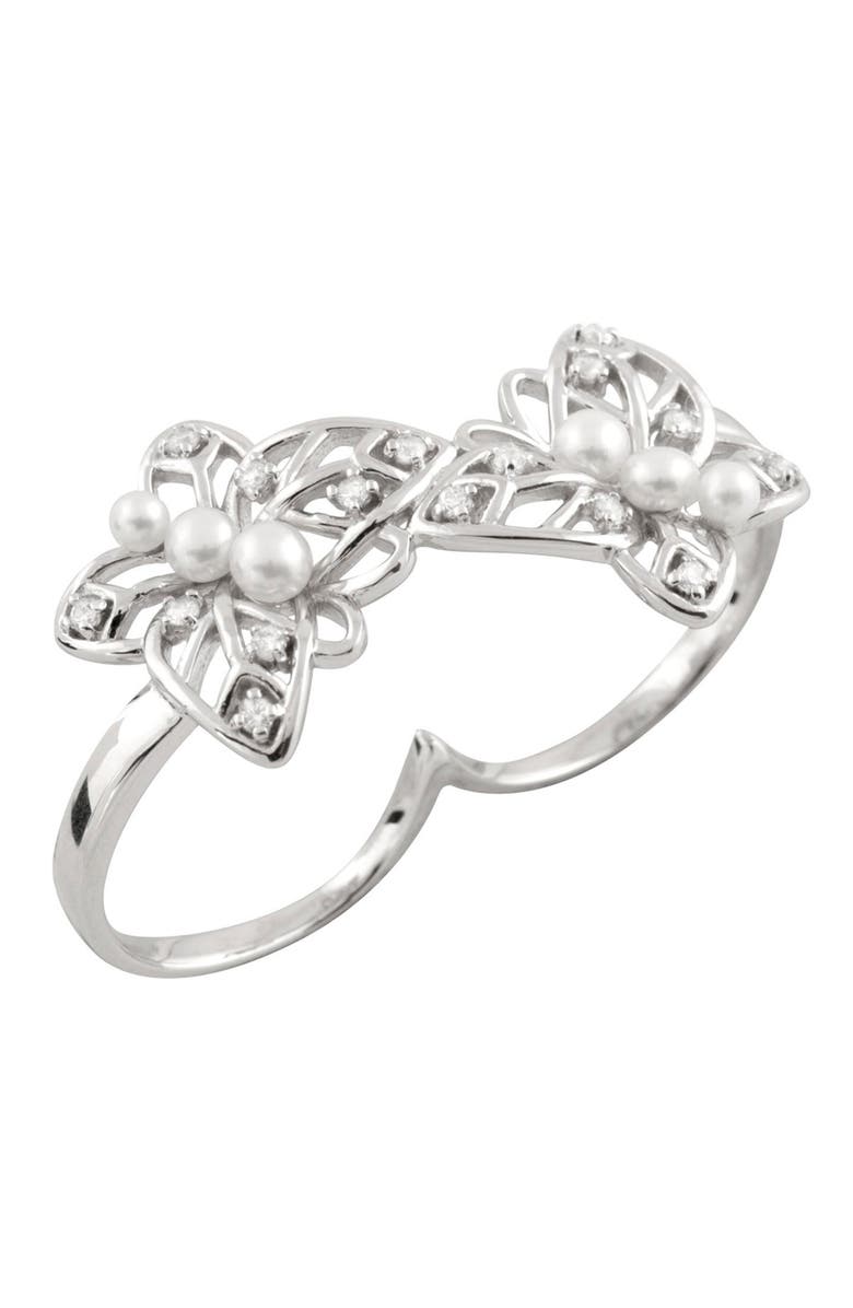 SPLENDID PEARLS Leaf Freshwater Pearl Two-Finger Ring, Main, color,