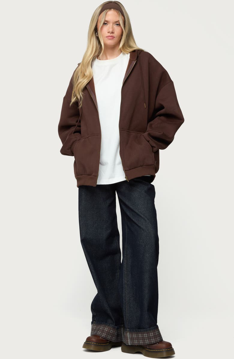 EDIKTED Elvie Oversize Zip Fleece Hoodie, Alternate, color, Brown