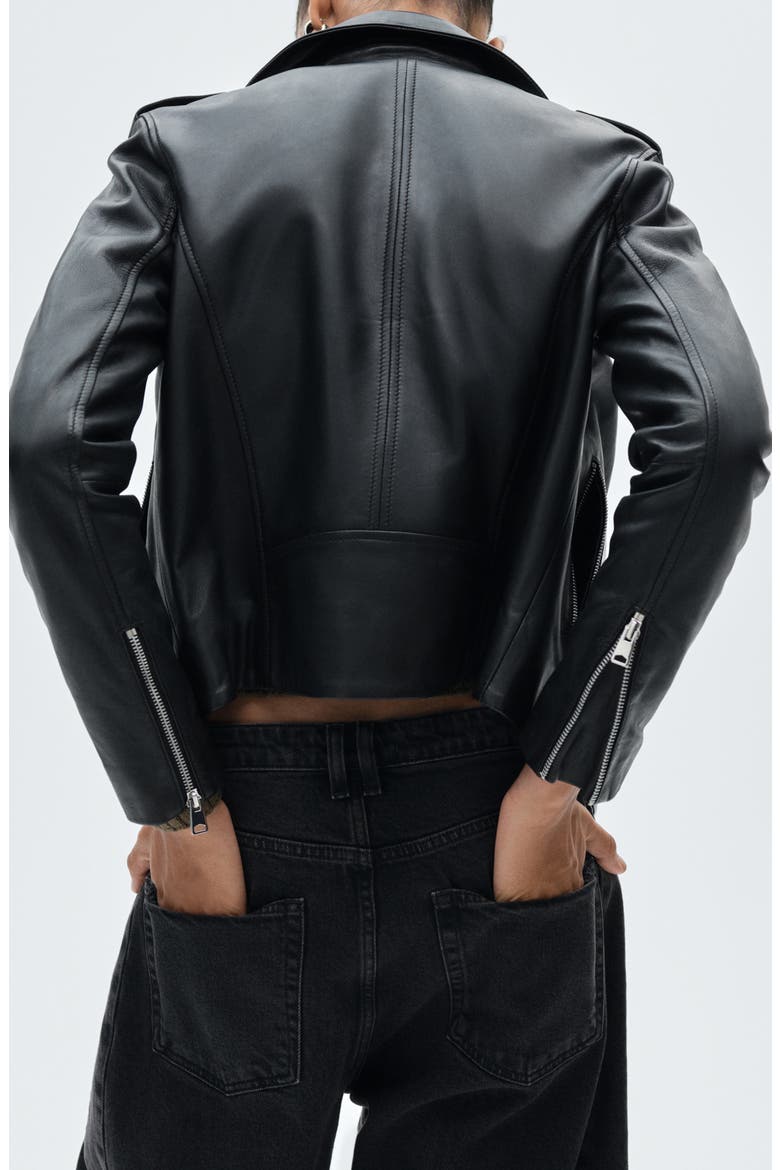Leather Biker Jacket, Alternate, color, BLACK