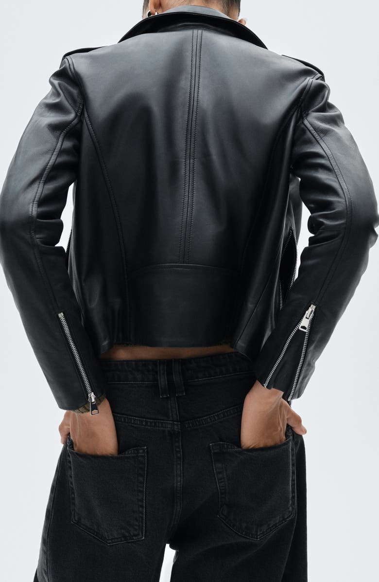MANGO Leather Biker Jacket, Alternate, color, Black