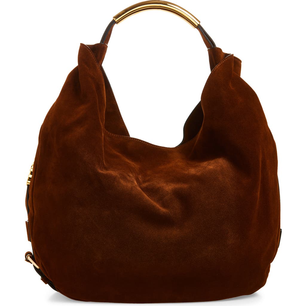 Moschino Handle Me Suede Hobo Bag In Brown