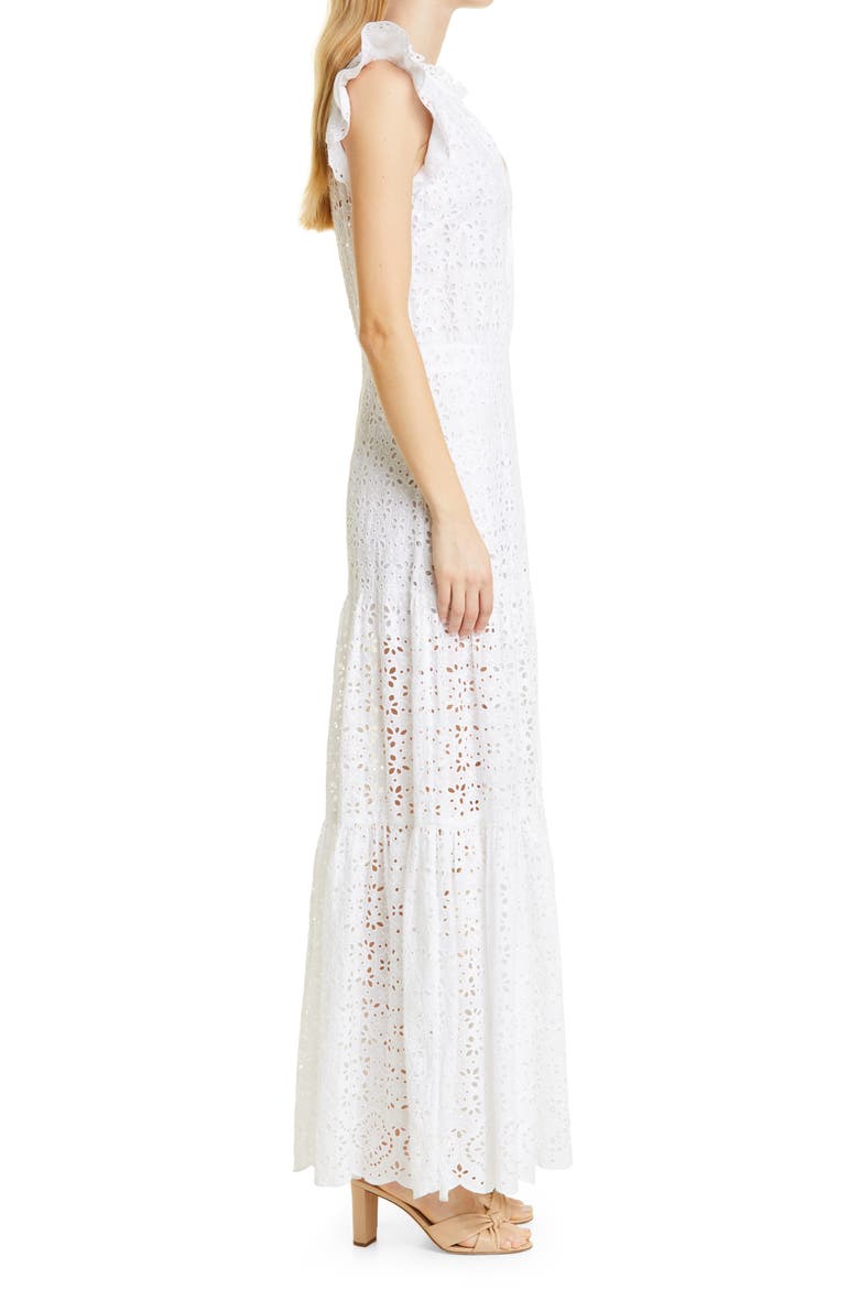 Satori Ruffle Cotton Eyelet Maxi Dress, Alternate, color, WHITE