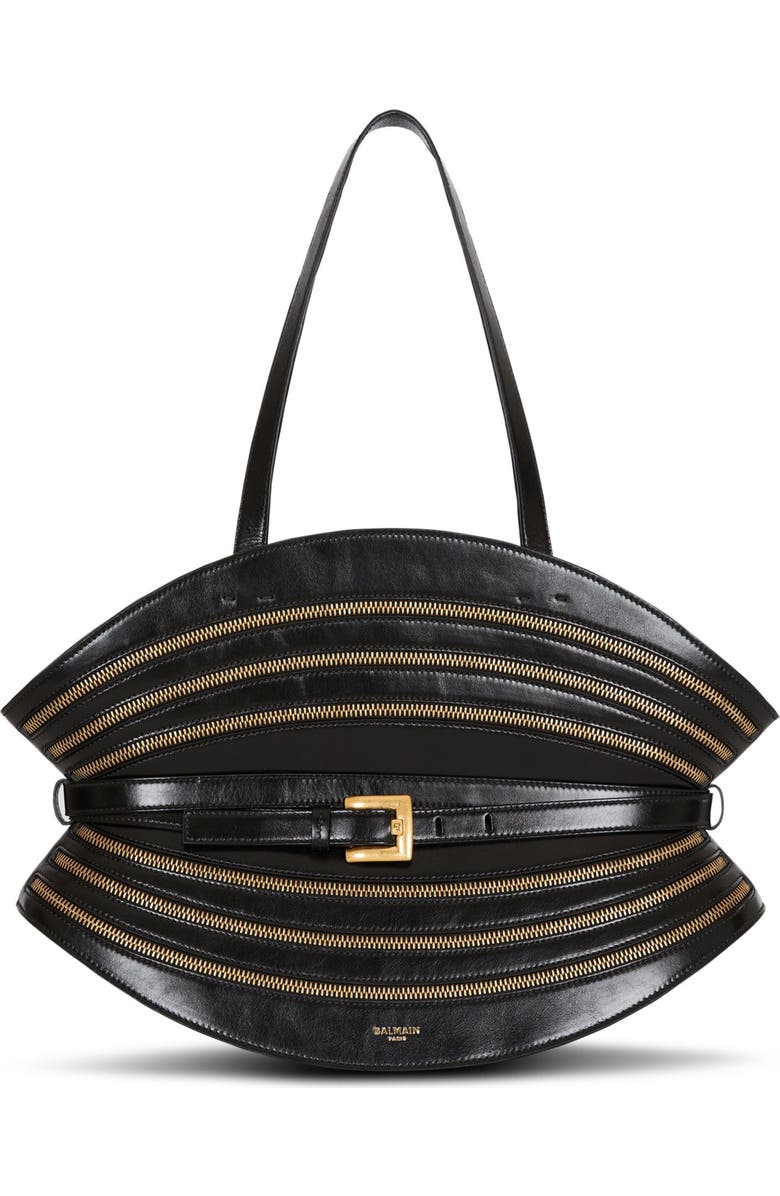 Balmain Medium Shuffle Zips bag in calfskin leather, Main, color, Black