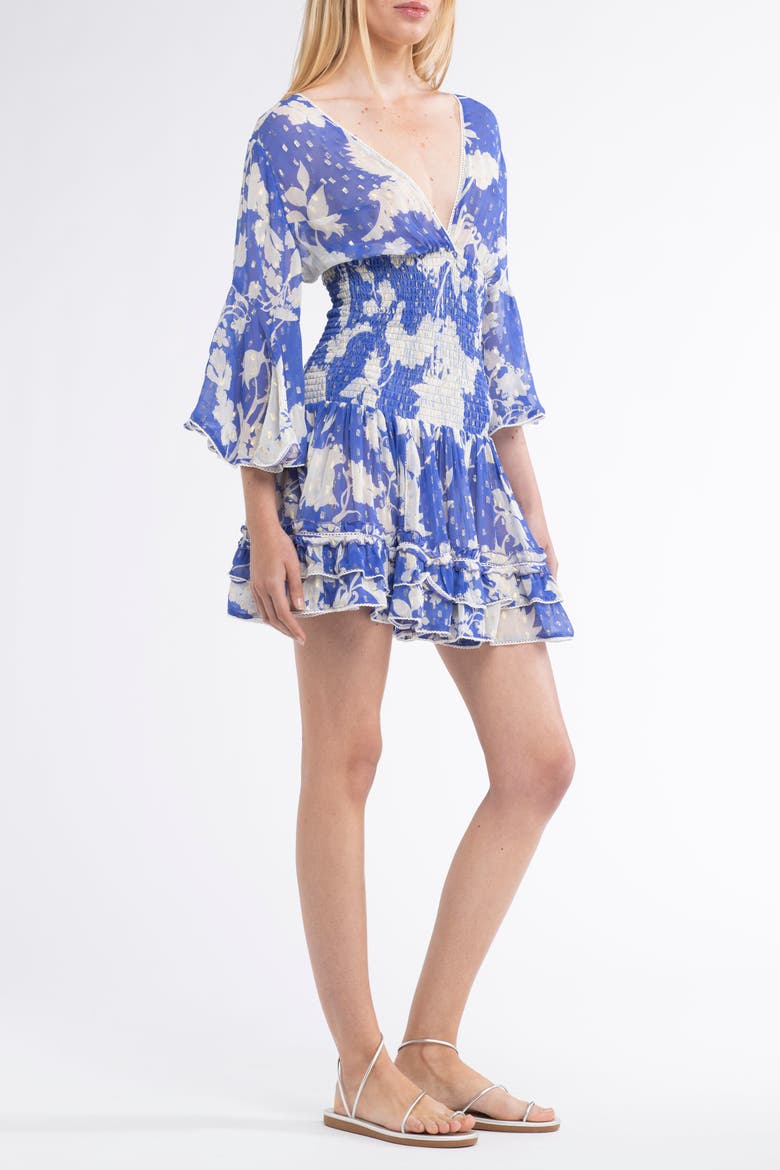 Jenina Cover-Up Flower Mini Dress, Alternate, color, Blue