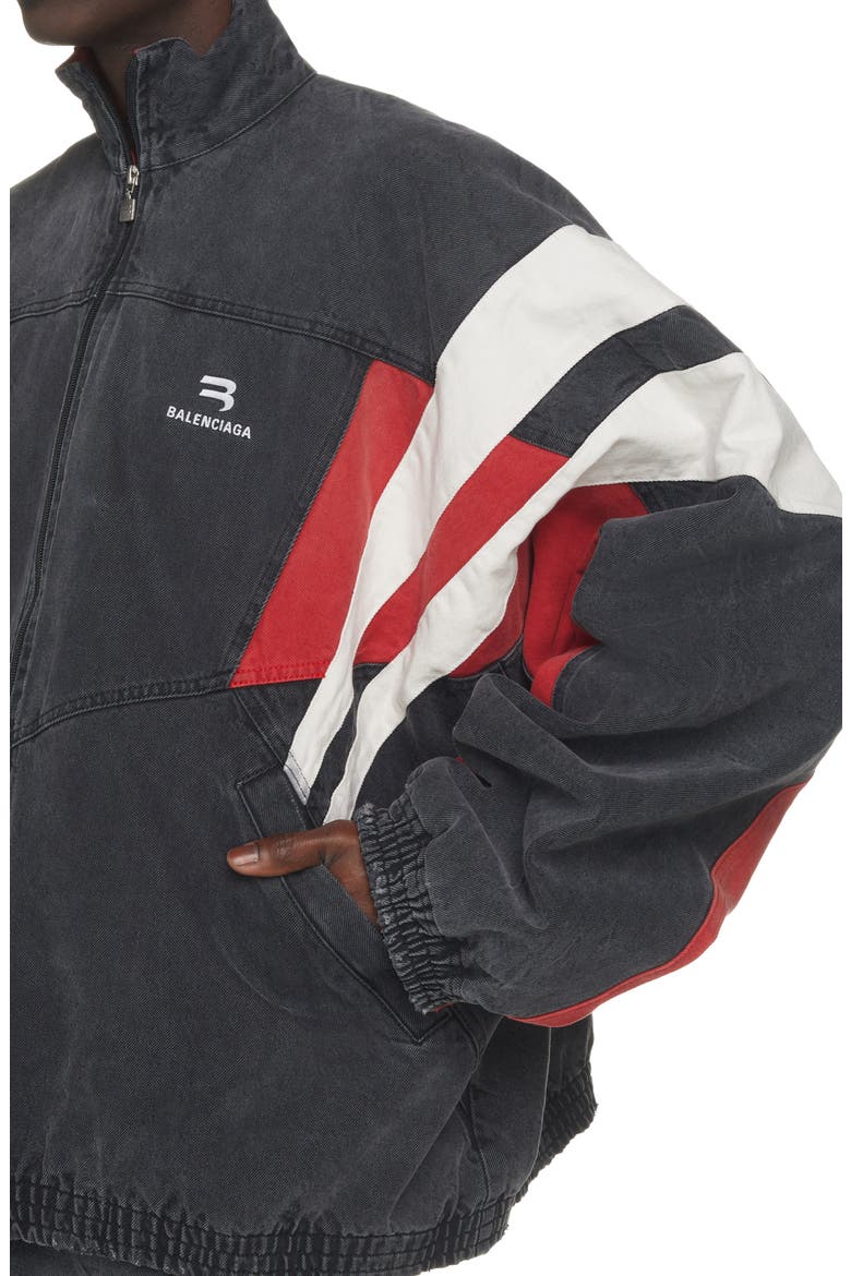 Denim Track Jacket, Alternate, color, WASHED BLACK
