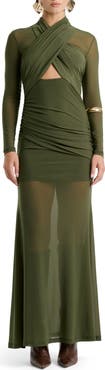 Bardot Veria Long Sleeve Wrap Mesh Maxi Dress