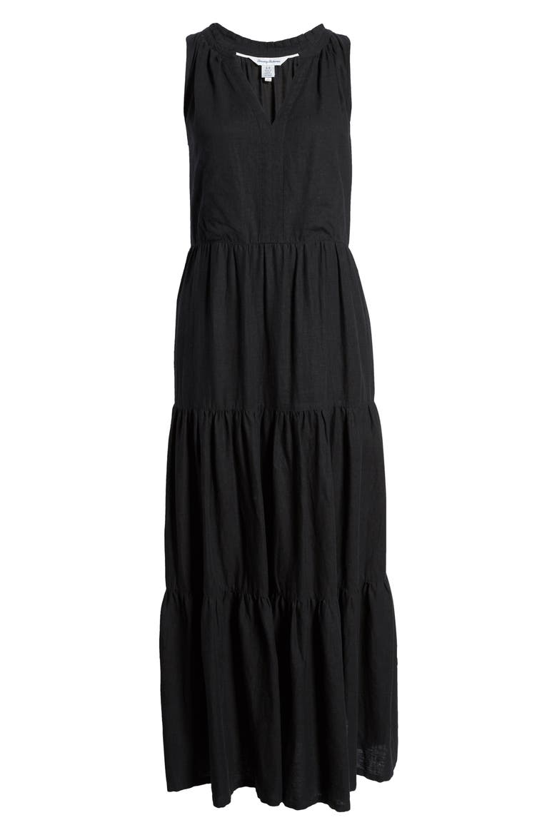 Lena Tiered Linen Blend Maxi Sundress, Alternate, color, BLACK