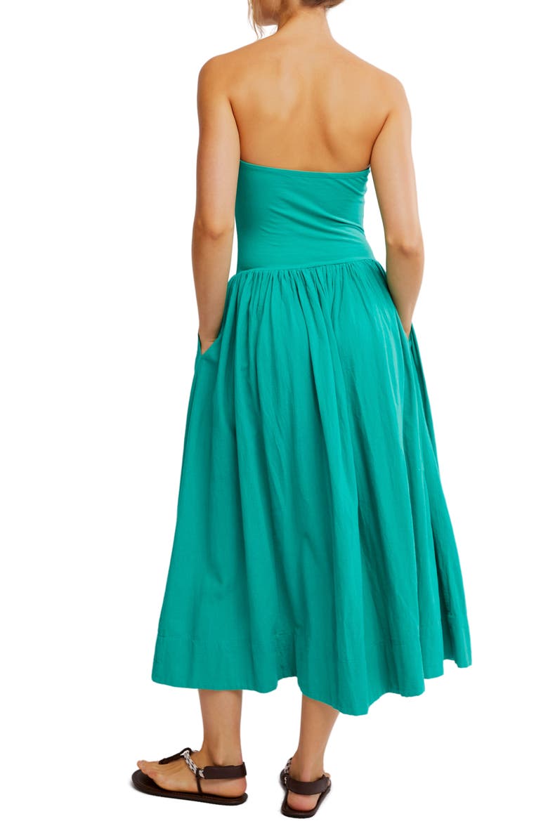 Free People Onda Strapless Midi Dress, Alternate, color, Malachite Green