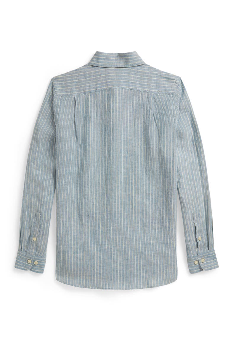 Kids' Stripe Linen Button-Up Shirt, Alternate, color, BLUE CREAM