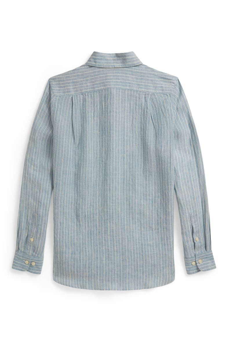 Polo Ralph Lauren Kids' Stripe Linen Button-Up Shirt, Alternate, color, Blue Cream