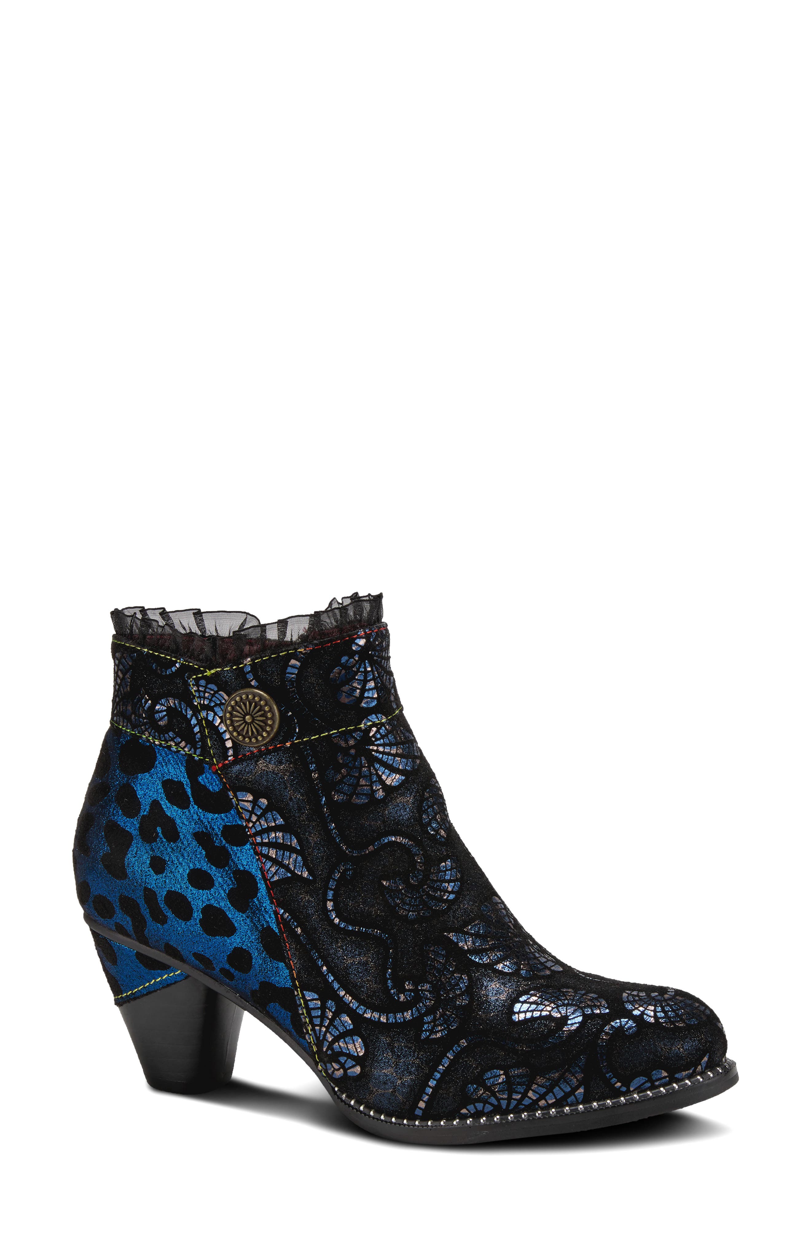 L'Artiste by Spring Step L'Artiste Dessa Bootie, Main, color, Navy Multi Suede