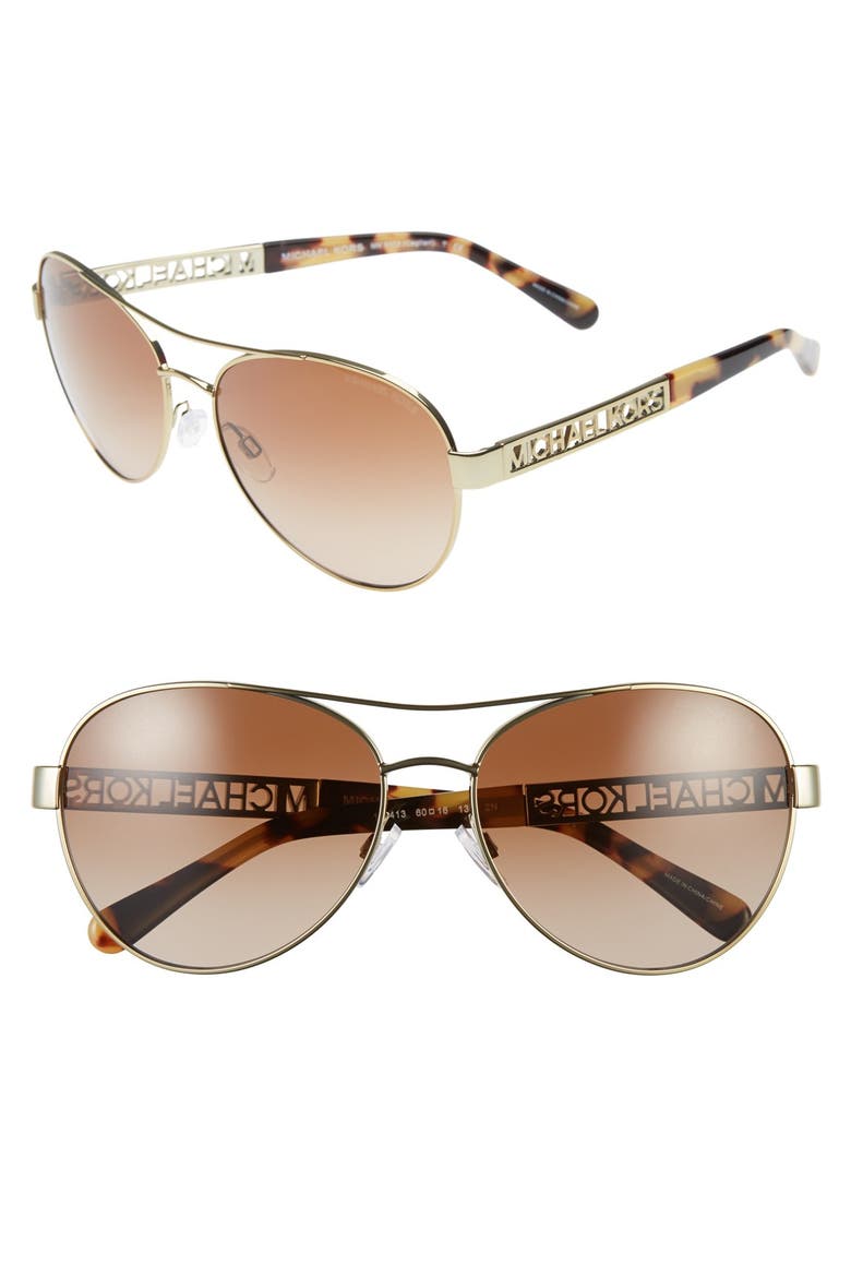 Collection 60mm Aviator Sunglasses, Main, color, GOLD/ BROWN GRADIENT