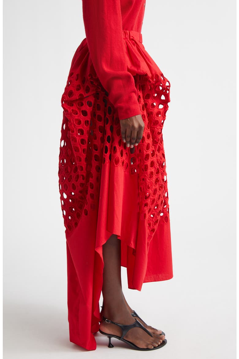 Dame Asymmetric Cotton Eyelet Skirt, Alternate, color, GRENADINE