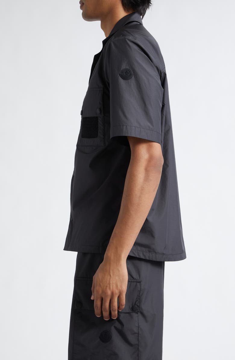 Moncler Mesh Pocket Short Sleeve Ripstop Snap Shirt, Alternate, color, Black