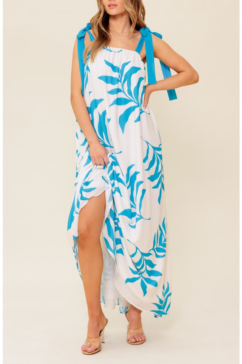 Tie Strap Maxi Dress, Alternate, color, IVORY BLUE